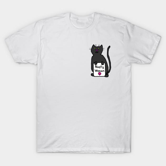 Small Cat with Nasty Woman Sign T-Shirt by ellenhenryart